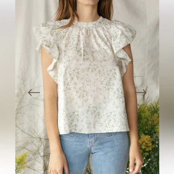 Christy Dawn Rosalee ditsy floral flutter short sleeve blouse cottagecore - Picture 1 of 14